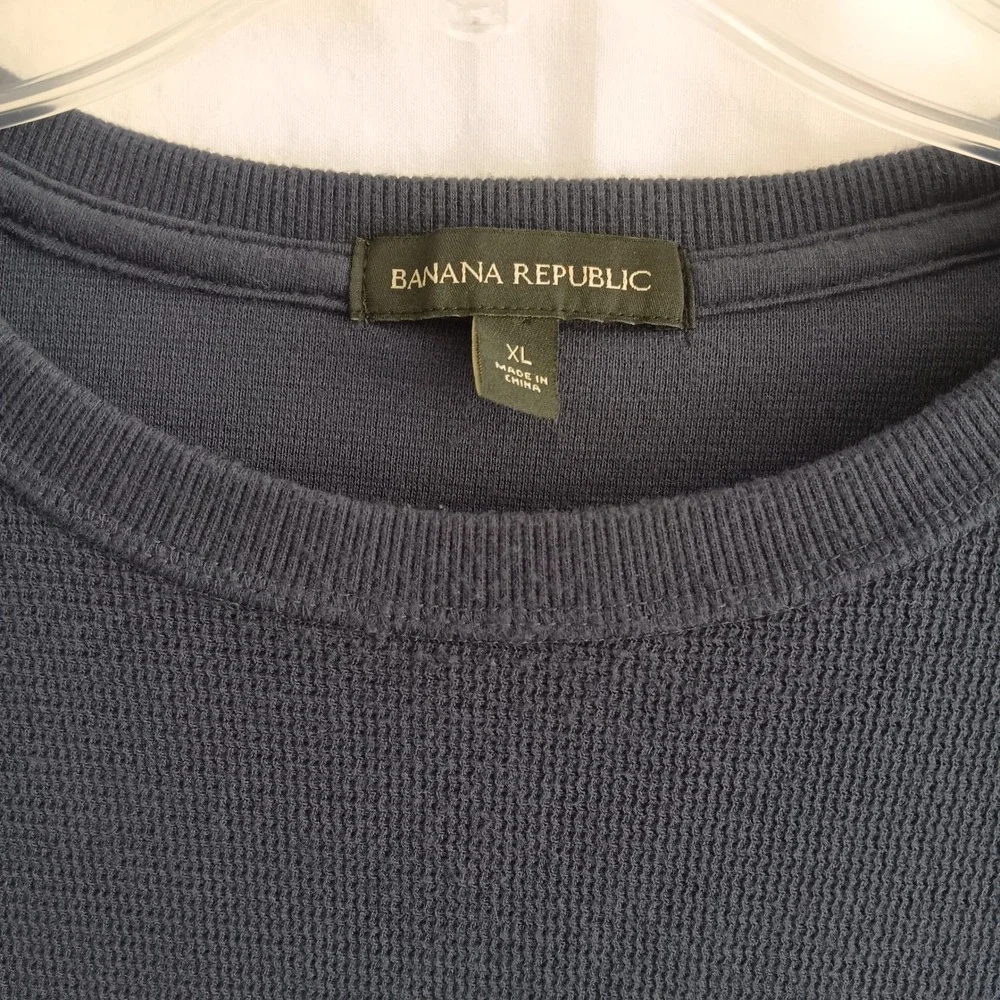 Banana Republic waffle textured Long Sleeve Shirt XL Navy Blue Cotton Blend Knit